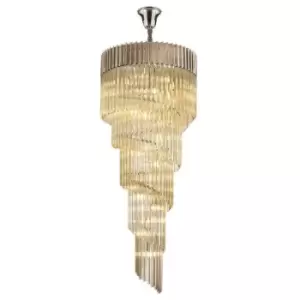Image of Luminosa Poland Ceiling Pendant Round 5 Tier 23 Light E14, Polished Nickel, Cognac Sculpted Glass