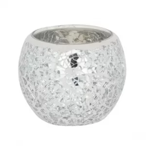 Image of Small Round Silver Crackle Candle Holder
