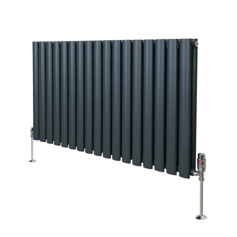 Image of MONSTER-SHOP Oval Column Radiator & Valves - 600mm x 1020mm - Anthracite Grey 5055986194217