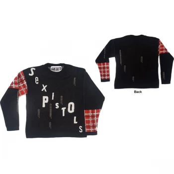 Image of Sex Pistols - The - Distressed Tartan Logo Unisex Medium Jumper - Black