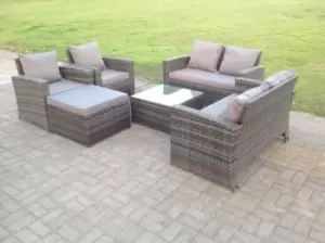 Image of Fimous 6 Seater Outdoor Dark Mixed Grey Rattan Lounge Complete Sofa Set with Square Coffee Table and Big Footstool