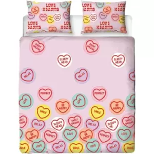 Image of Happy Reversible Duvet Cover Set (Double) (Multicoloured) - Love Hearts