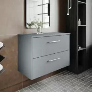 Image of Hudson Reed Juno Wall Hung 2-Drawer Vanity Unit with Worktop 800mm Wide - Coastal Grey