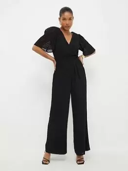 Image of Dorothy Perkins Chiffon Dobby Shirred Waist Jumpsuit - Black, Size 10, Women