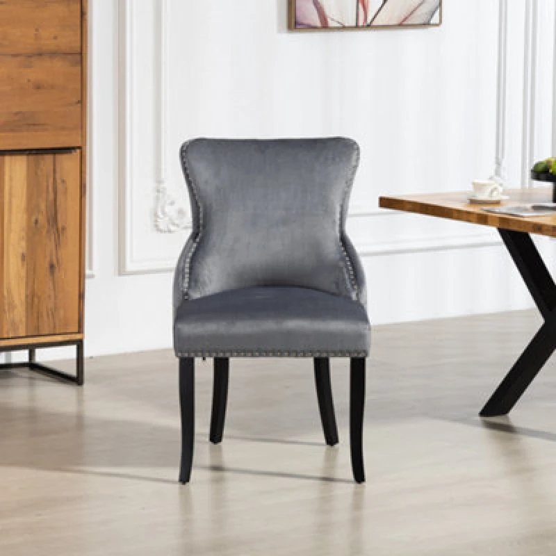 Image of Palata Velvet Fabric Dining Chairs - Set Of 2 - Grey