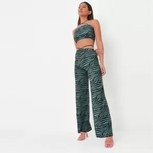 Image of Missguided Wrap Striaght Leg Trouser Tiger - Green