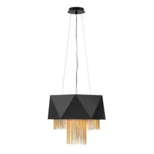 Image of 6 Bulb Ceiling Pendant Light Fitting Satin Black/ Gold LED E27 60W Bulb