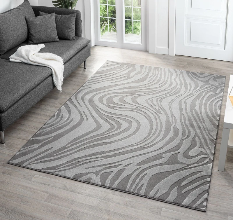 Image of Vellure Modern Indoor Living Room Area Rug Embossed Metallic Sheen Marble Design Anthracite 200X290 Cm