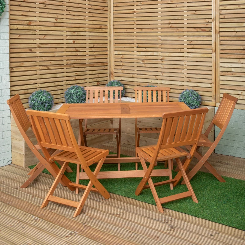 Image of Outdoor 6 Person Folding Rectangular Wooden Garden Patio Dining Table Chairs Set