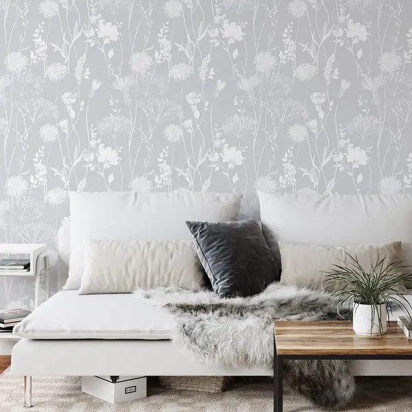 Image of Catherine Lansfield Meadowsweet Floral Wallpaper, Grey