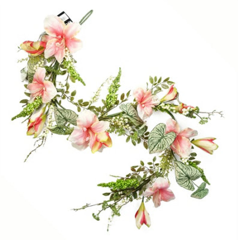 Image of Leaf 180cm Artificial Hanging Trailing Pink Lily Plant Garland Pink