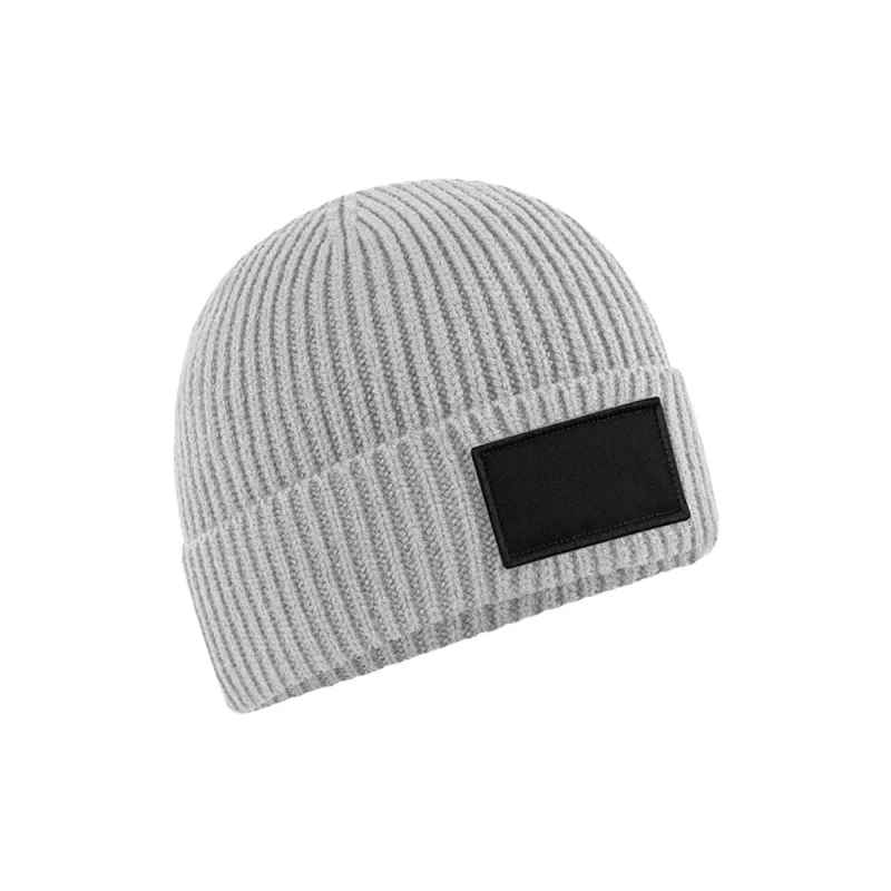 Image of Beechfield Beechfield Men Fashion Woven Patch Beanie in Mid Grey Mid Grey One Size Male 5063238248076
