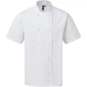 Image of Premier Unisex Adult Coolchecker Short-Sleeved Chef Jacket (M) (White) - White