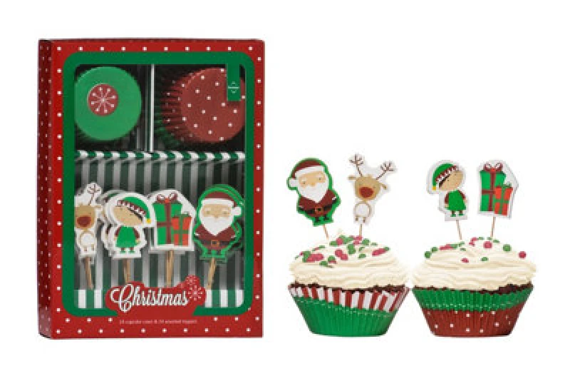 Image of Premier Housewares Christmas Cupcake Cases And Toppers Set Multi