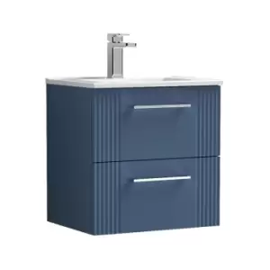 Image of Deco Satin Blue 500mm Wall Hung 2 Drawer Vanity Unit with 18mm Profile Basin - DPF392B - Satin Blue - Nuie