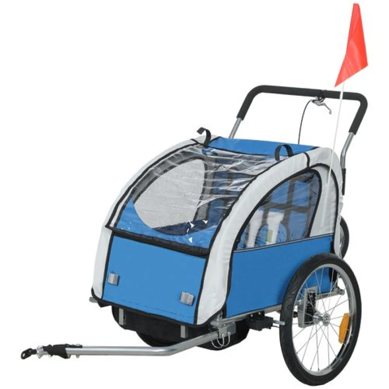 Image of HOMCOM HOMCOM 2 Seat Bike Trailer with 5 Point Harness, for 18+ Months, Blue