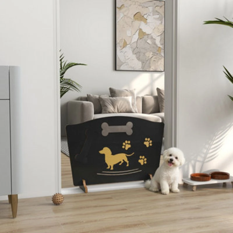 Image of Pawhut Wooden Dog Stopper, Freestanding Dog Gate With Support Feet, Black