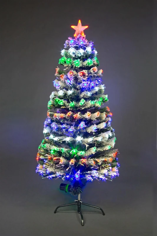 Image of Shatchi 6ft/180cm Frosted Tips 8 Modes Fibre Optic Christmas Tree LED Pre-Lit Green