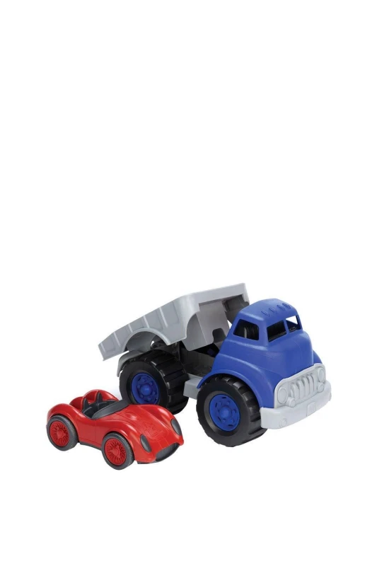 Image of Green Toys Flatbed Truck & Race Car Dark Blue unisex
