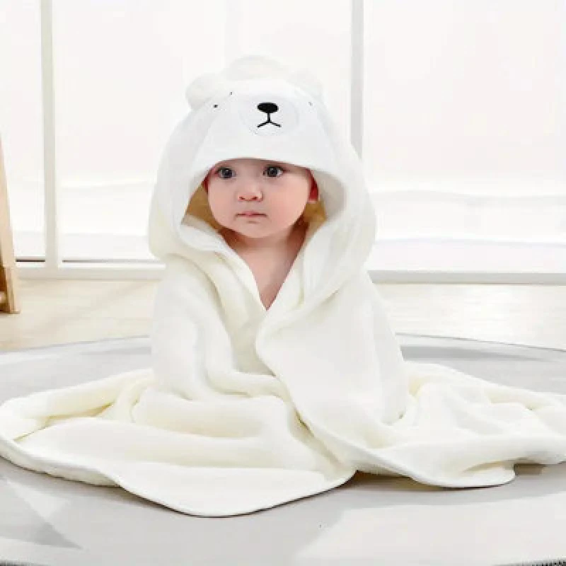 Image of Dyzi White Baby Hooded Towel Ultra Soft & Absorbent Animal Cartoon Bath Towel For Kids