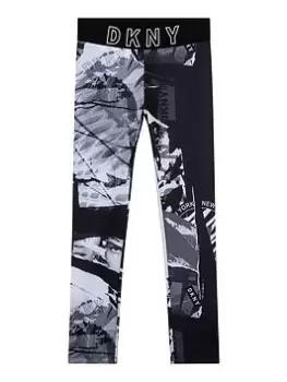 Image of DKNY Girls Logo Waistband Print Leggings - White Black, White/Black, Size Age: 8 Years, Women
