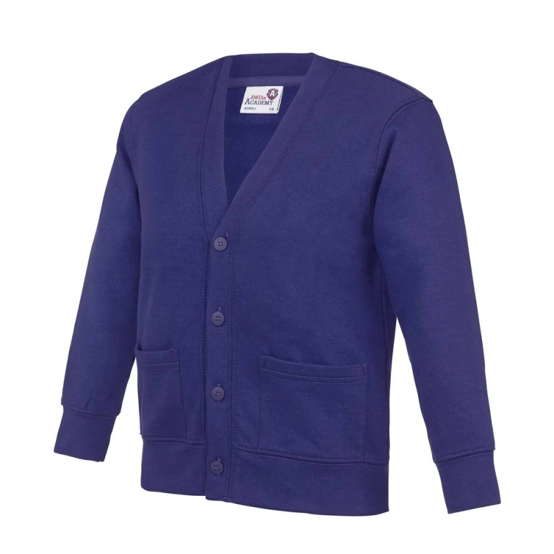 Image of AWDis Academy Button Up School Cardigan in Purple Size: 5-6 Years Purple Unisex 5-6 Years