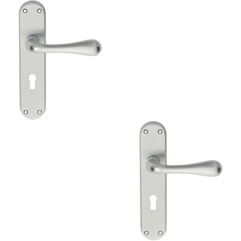 Image of Loops 2x PAIR Smooth Round Bar Handle on Lock Backplate 185 x 40mm Satin Chrome Multi