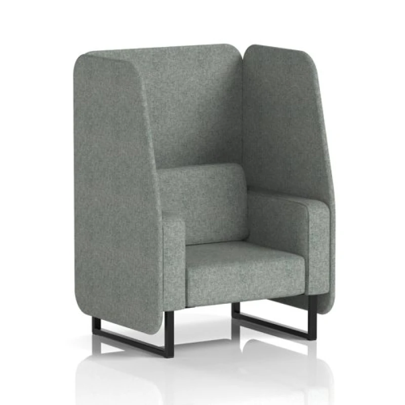 Image of Brixworth 1 Seater Open Office Booth with Black Legs in Rivet Fabric - Prime Panels and Sofa