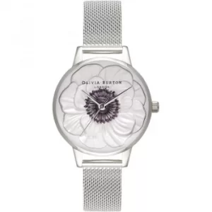 Image of Olivia Burton 3D Anemone Silver Mesh Watch OB16AN01