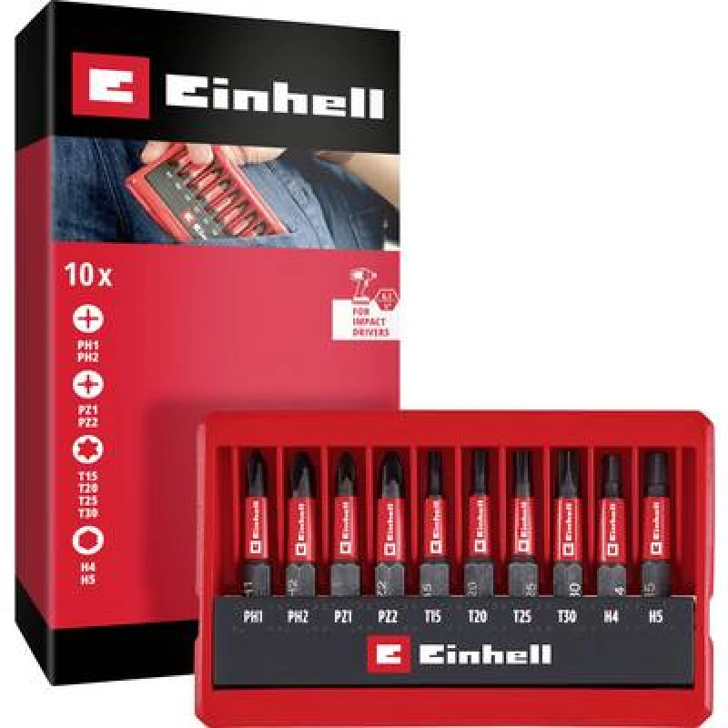 Image of Einhell 10 Piece 50mm Impact Screwdriver Bit Set in Pocket Case 49118653