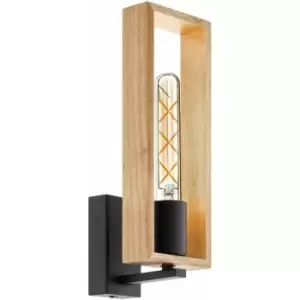 Image of Loops - LED Wall Light / Sconce Modern Black Steel & Wood Frame 1 x 60W E27 Bulb