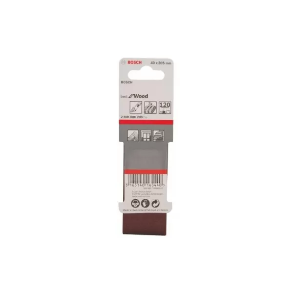 Image of Bosch 40mm x 305mm Sanding Belt 40mm x 305mm 120g Pack of 3