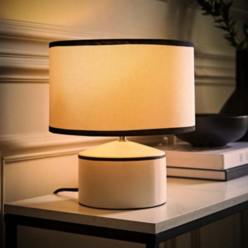 Image of ValueLights ValueLights Julia Black Trim Ceramic Table Lamp with Black Trim Shade and Bulb in Cream Cream One Size Unisex 5059406070198