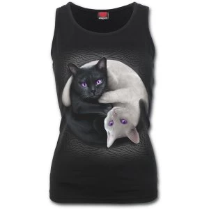 Image of Yin Yang Cats Womens Large Razor Back Sleeveless Top - Black