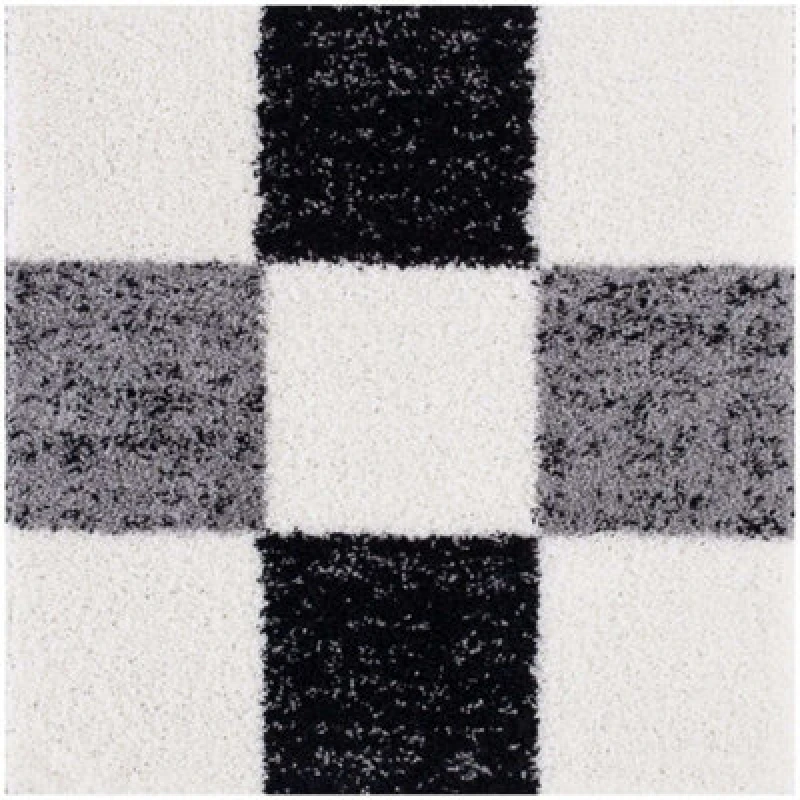 Image of THE RUGS Fluffy & Soft Shaggy Rugs Living Room Rug in Grey - Elegant Geometric Design Carpets For Bedrooms & Kitchen 381 Size: 120cm x 120cm Gre