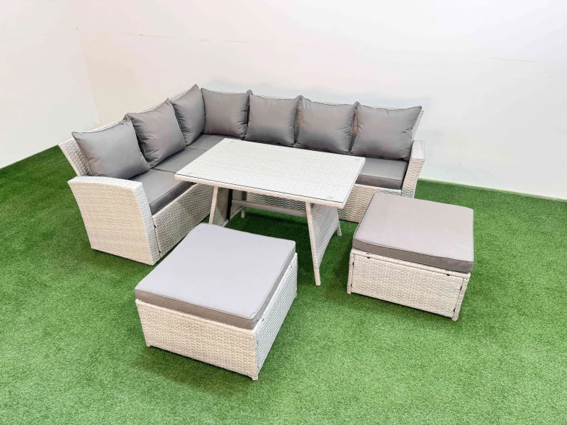 Image of Fimous Garden Outdoor Rattan Furniture Set with 2 Big Footstools 8 Seater in Light Grey Light Grey Unisex