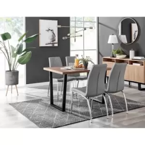 Image of Furniture Box Kylo Brown Wood Effect Dining Table and 4 Grey Isco Chairs