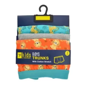 Image of Tom Franks Boys Safari Print Trunks (Pack Of 3) (5-6 Years) (Blue/Grey/Orange)