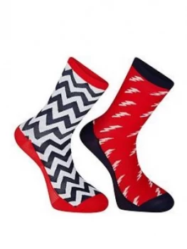 Image of Madison Sportive Long Sock Twin Pack, Bolts True Red / Ink Navy