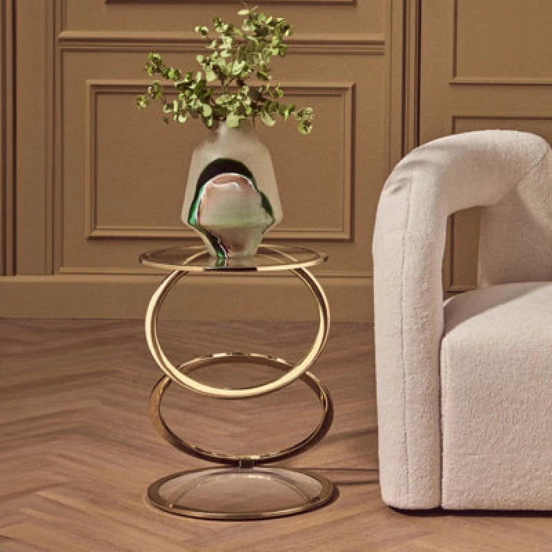 Image of Premier Housewares Clear Glass and Gold Metal Side Table, Contemporary End Table with Glass Top and Bottom Shelf, Modern Table Gold