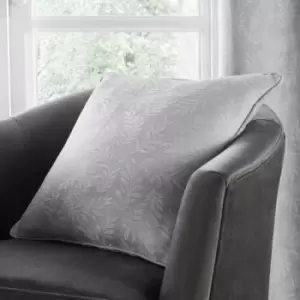 Image of Dreams & Drapes Telford Leaf Jacquard Piped Edge Filled Cushion, Silver, 43 x 43 Cm
