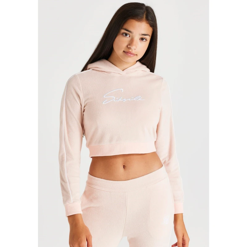 Image of SikSilk Signature Towelling Cropped Hoodie - Pink Pink 9 - 10 Years