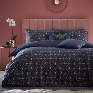 Image of Bee Deco Geometric Duvet Cover Set Navy, Navy / Double