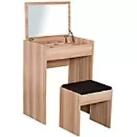 Image of HOMCOM Dressing Table 831-191 Foam, Glass, Leather, Particle Board Wood 402mm x 602mm x 790 mm