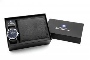 Image of Ben Sherman Mens Black Faux Leather Strap Watch and Wallet