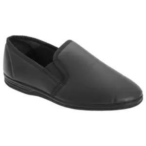 Image of Zedzzz Mens Ivor Grain Upper Twin Gusset Slippers (8 UK) (Black)