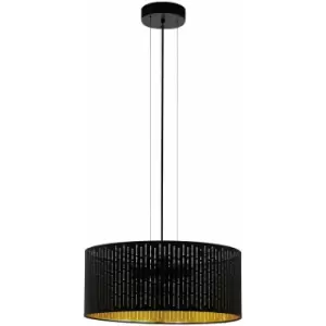 Image of Pendant Light Colour Black Shade Black Gold Fabric With Cut Outs Bulb E27 3x40W