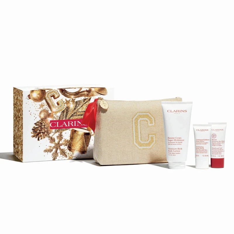 Image of Clarins Body Care Essentials 3 Piece Gift Set: Body Lotion 200ml - Body Scrub 30