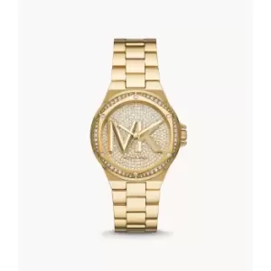 Image of Michael Kors Womens Lennox Three-Hand Gold-Tone Stainless Steel Watch - Gold