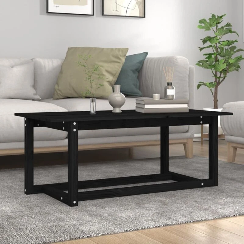 Image of Vidaxl Coffee Table Black 110X55X45cm Solid Wood Pine, Black 822171